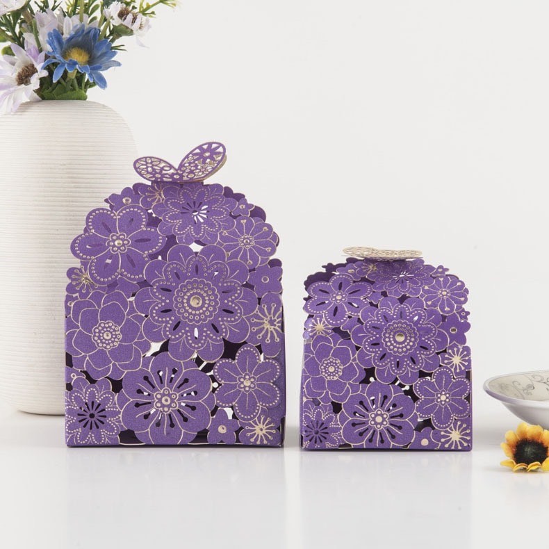2867小工具-試用品行銷｜適合送禮自用｜【小號】燙金蝴蝶花紫色包裝盒｜包禮品包裝盒｜婚慶喜糖盒｜禮品紙盒 ｜試用品行銷包裝｜$130/10個一組