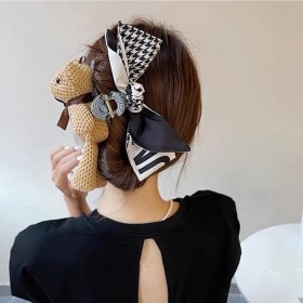 1506-髮飾/3BOSSWU小商品/黑白格紋小熊&黑白圓點蝴蝶結大抓夾/每日嚴選必備小物/全館滿千免運